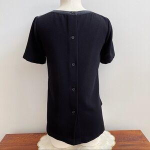 Madewell Black Silk Trim Short Sleeve Button Top